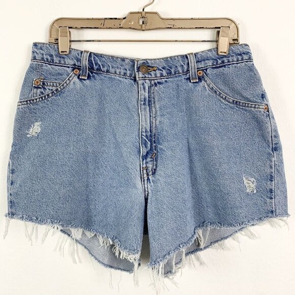 Vintage Levis Jean Shorts 13 Distressed Cut Off 950 Relaxed Fit Light Wash Denim